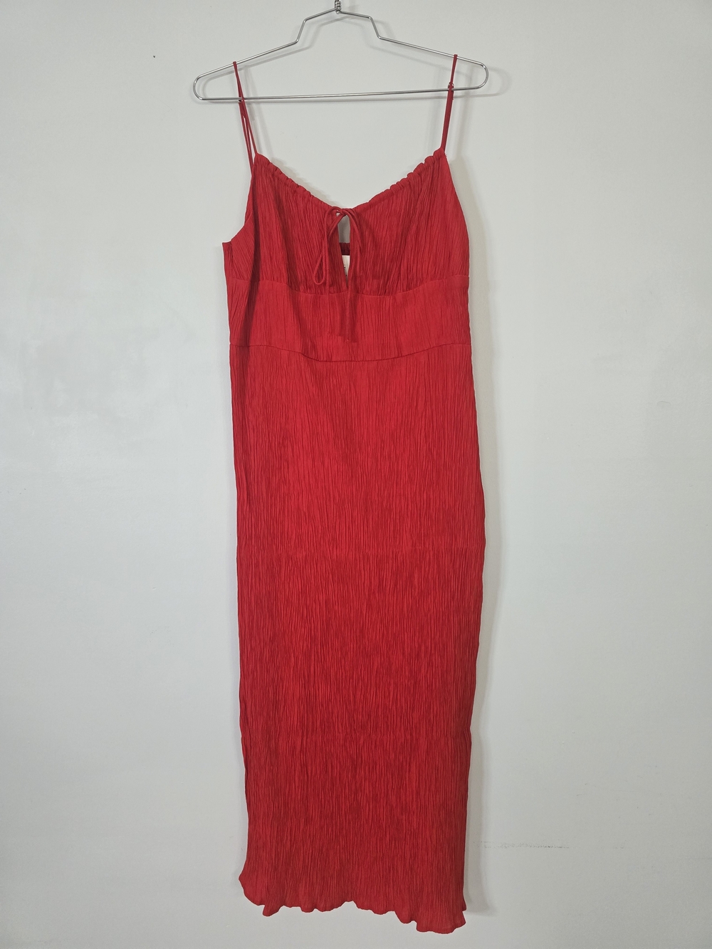 H&M Red Spaghetti-Strap Midi Dress with Front Tie